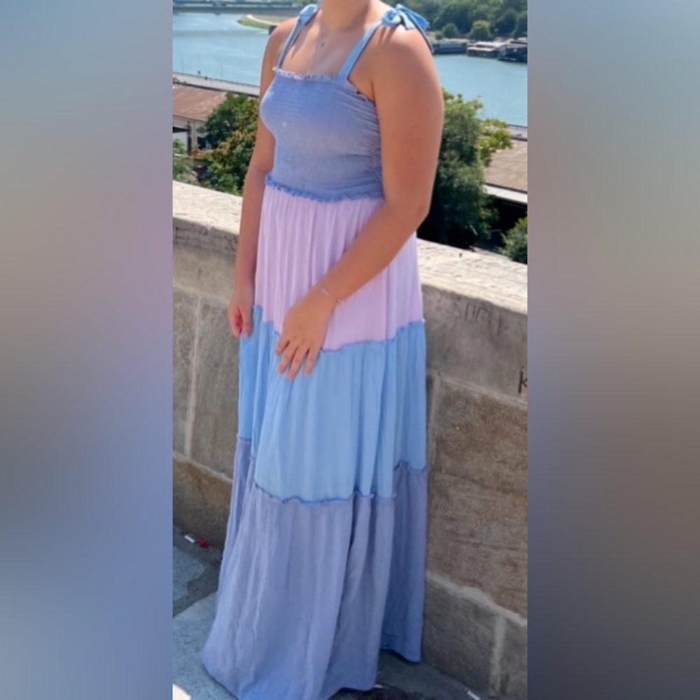 Elegant Blue and Purple Maxi Dress